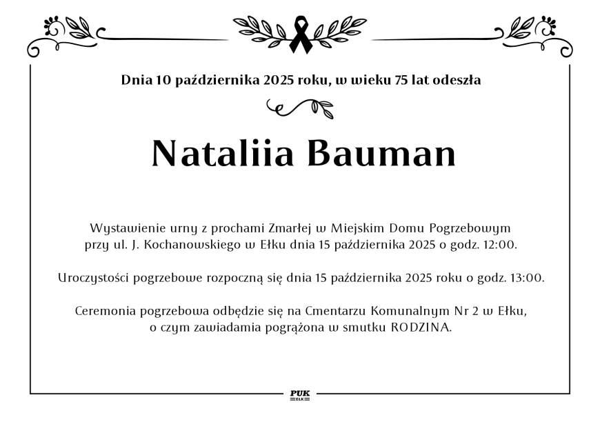 Natalia Bauman - nekrolog